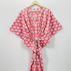 Boho Kaftan Dress,Summer Long Costume Dress For Women, Indian Pure Cotton Fabric Kaftan, Floral Soft Cotton Robe Kaftan,