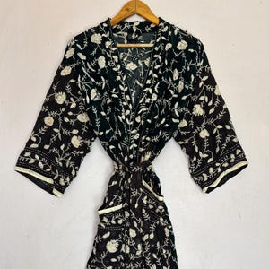 Sommer bestickter Blumen Kimono Multi Luxus One Size Robe Pocket Vintage Phulkari