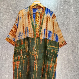 Hand Tie Dye Kimono House Coat Bridal Patchwork Silk Recycled Kimono Robe