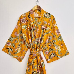 女性用着物、コットンローブ、ブロックプリント、快適なナイトウェアドレス、花嫁介添人用ローブ、ドレッシングガウン、ビーチウェア、ハンドメイドローブ、彼女へのギフト