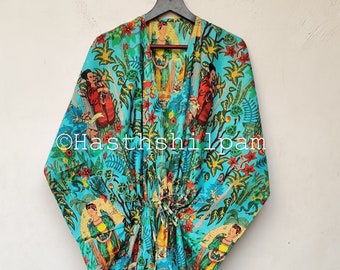 Indian Cotton Kaftan Women's Night Gown Handmade Floral Kaftan Dress Boho Maxi Women Dresses Bath Dress