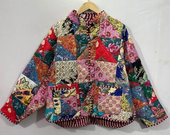 Giacca trapuntata a fiori reversibili vintage, giacca trapuntata, kimono corto da donna, giacca rosa di nuovo stile, moda invernale