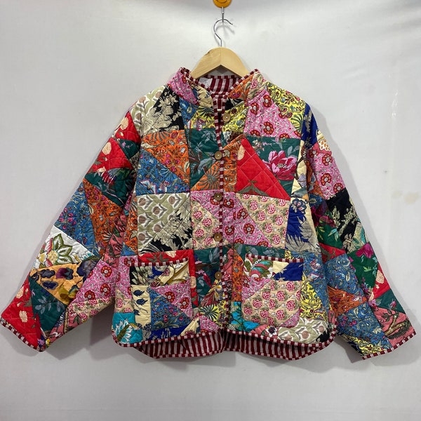 Vintage Reversible Flower Quilted Jacket , Quilted Jacket, Short kimono Women Wear New Style Pink Jacket, Winter Fashion