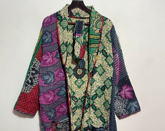 Chaqueta de algodón con parches hechos a mano, abrigo de estilos largos de invierno para mujer, abrigo vintage, abrigo afgano, abrigo suzani