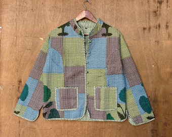 Indische handgemachte Patchwork Vintage Steppjacke Mäntel, Neuer Stil, Boho, Baumwolljacke kurz