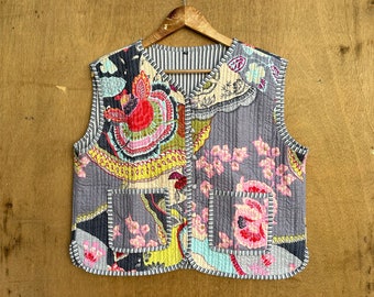 Baumwoll-Steppjacke Frauen tragen vorne offene Kimono-Streifenpaspel Handgefertigte Vintage-Steppjacke, Mäntel, neuer Stil, Boho ...doppelseitige Abnutzung