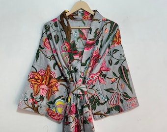 Women Kimono, Cotton Robe, Block Print, Comfortable Nightwear Dress, Bridesmaid Robe, Dressing Gown, Beachwear, Handmade Robe, Gift for her