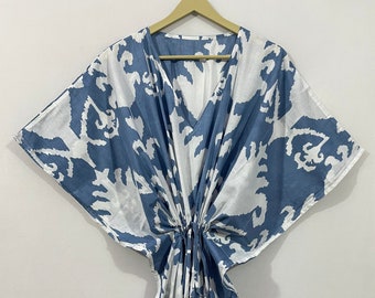 Vestido de noche indio de algodón para mujer, caftán floral hecho a mano, maxivestido bohemio para mujer, vestido de baño.