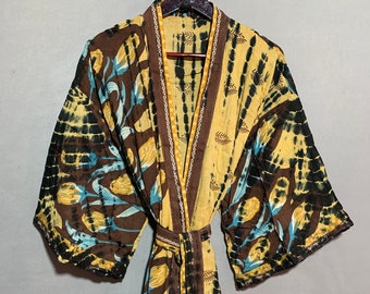 Christmas Gift, Long Kimono Robe, Women Sari Robe, Pure Cotton Vintage Sari Kimono, Handmade Tie Dye Robe, Patchwork Sari Robe