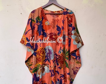 Piękny kaftan z czystej bawełny 100%, bawełniany kaftan z nadrukiem w bloki, sukienka boho na lato, ręcznie robiona piżama damska maxi sukienka, prezent dla niej