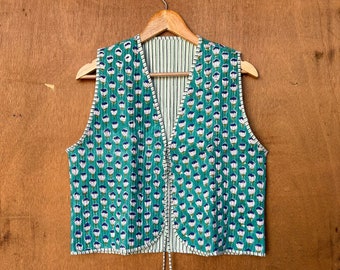 Baumwoll-Steppjacke für Damen, vorne offen, Kimono-Streifen, Paspeln, handgefertigt, Vintage-Steppjacke, Mäntel, neuer Stil, Boho. Doppelseitige Abnutzung