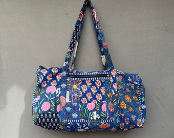 Sac fourre-tout matelassé à bandoulière en coton, empreinte de main, floral, écologique, durable, yoga, shopping, plage, artiste, boho, sac, week-end