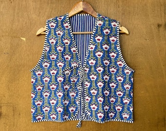 Handmade Cotton Quilted Kimono Jacket: Reversible Boho Vest