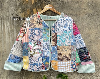 Vintage Reversible Flower Quilted Jacket , Quilted Jacket, Short kimono Women Wear New Style Pink Jacket, Winter Fashion