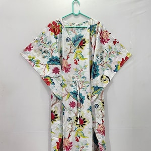 Jaipuri Print !! Cotton Handmade Kaftan Dress Long Top Caftan, Dress Beach Cover up, Flower Block Printed Sleepwear Maxi Dress Kimono Robe