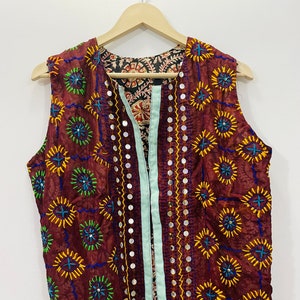 Indian Embroidered Vest Jacket: Handmade Cotton Phulkari, Bohemian Fashion