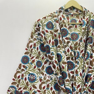 Kimono para mujer, bata de algodón, estampado de bloques, vestido de dormir cómodo, bata de dama de honor, bata, ropa de playa, bata hecha a mano, regalo para ella
