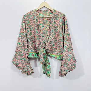 Beautiful Silk Floral Tie Top, Boho Hippie Crop Tie Top, Bohemian Paisley Boho Crop TiE Top, Cover Up Top, Retro Crop Top,