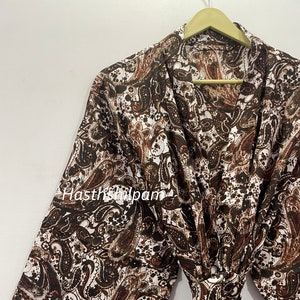 Kimono para mujer, bata de algodón, estampado de bloques, vestido de dormir cómodo, bata de dama de honor, bata, ropa de playa, bata hecha a mano, regalo para ella
