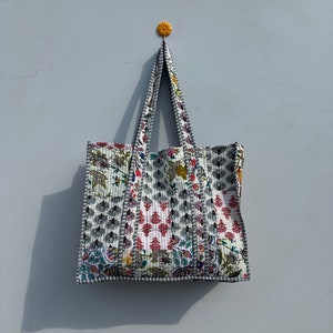 cotton patch work tote bag reversible bag quilted shopping bag hand made kantha tots women totes
