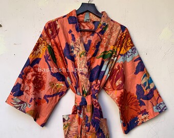 Women Kimono, Cotton Robe, Block Print, Comfortable Nightwear Dress, Bridesmaid Robe, Dressing Gown, Beachwear, Handmade Robe, Gift for her