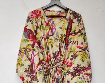 Indian Cotton Kaftan Women's Night Gown Handmade Floral Kaftan Dress Boho Maxi Women Dresses Bath Dress