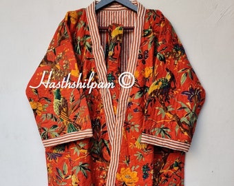 Giacca e cappotto trapuntati in cotone indiano, giacca invernale lunga in cotone da donna, giacca floreale in morbido cotone,