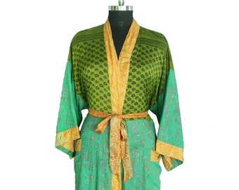 Sleepwear robes Indian Vintage Silk Sari robe Nightdress Kimo no Bathrobe kimono NK48
