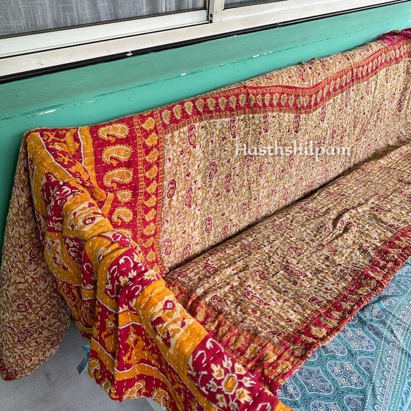 indian handmade vintage kantha quilt bedspread  bedding blanket indian handmade blanket cotton kantha throw