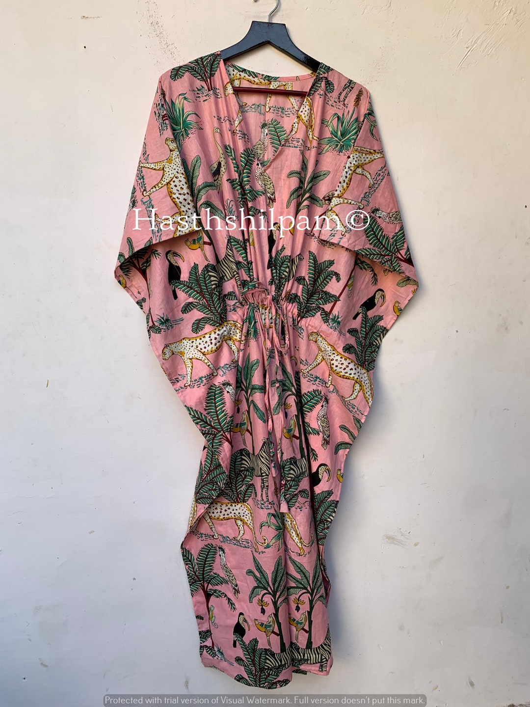 Women Indigo Calf Length Three-Quarter Sleeves Kaftan Floral Cotton Kurta
