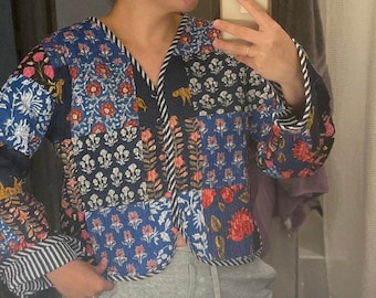 Indian Patchwork Quilted Cotton Jacket: Handmade Boho Hippie Coat