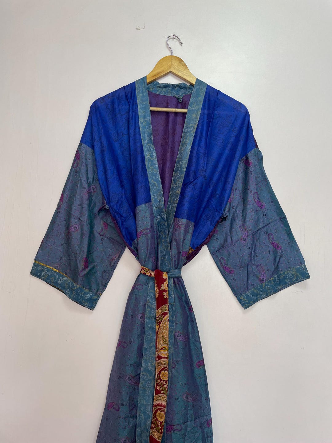 Upcycled Old Robe Silk Patchwork Kimono Robe: Boho Festival Gown, Upcycled Sari Fabric - Etsy