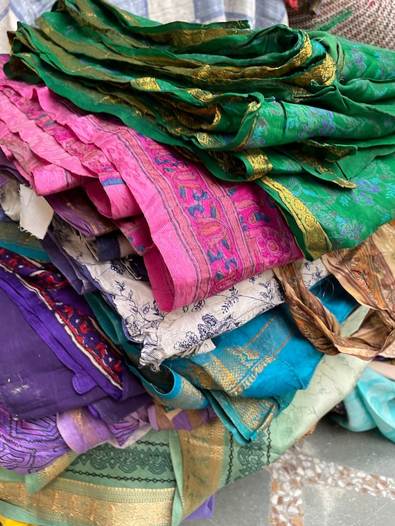 100g Recycled Sari Silk Fabric Snippets - Multi-Color Remnant Mix For Crafts, Jewelry & Sewing
