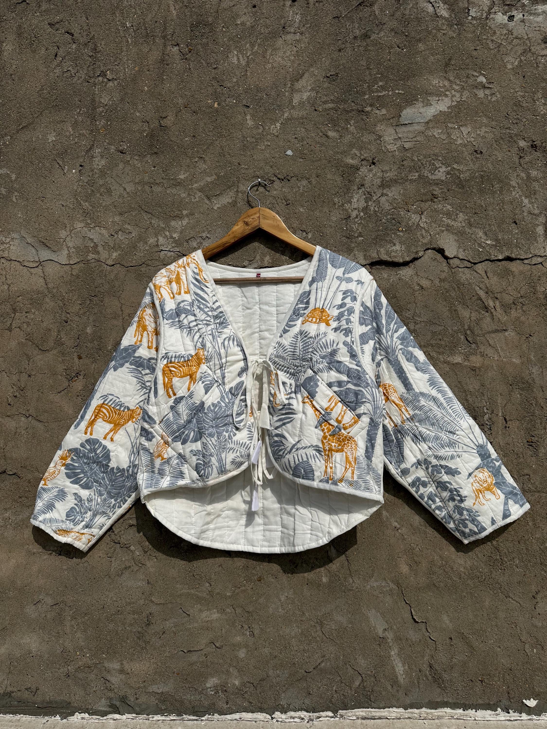 New White Cotton Quilted Women Styles Bomber Jacket Pure Cotton Hand Print Women Jacket,