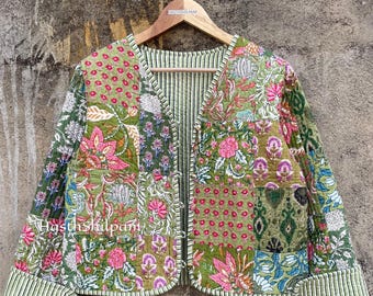 Cotton Reversible Jacket, Green Coat, Winter Jacket & Coat, Women Fashion Jacket, V_ Neck Jacket, Long Sleeve Cotton Jacket, Quilted Coat