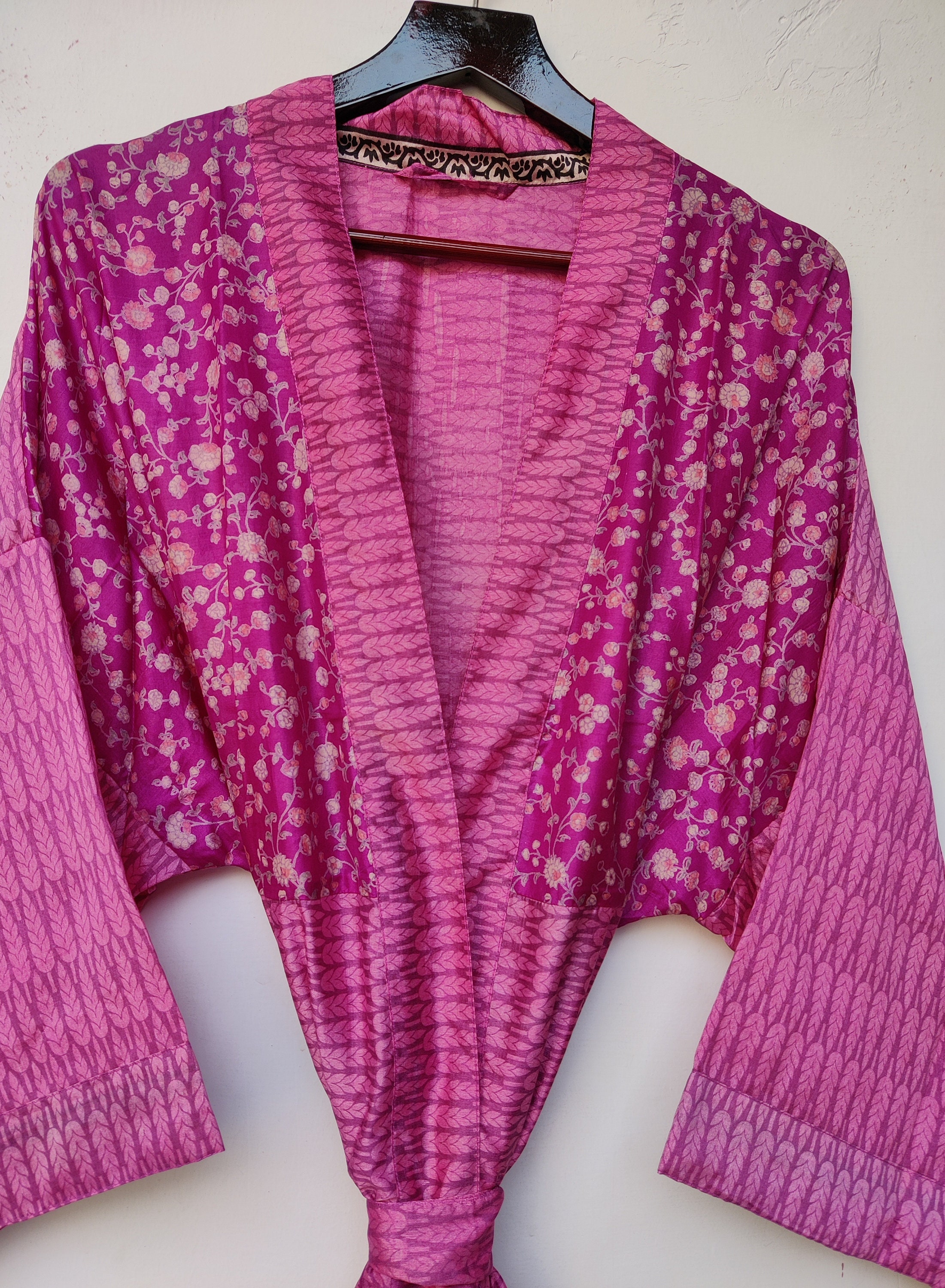 Long Unisex Kimono robe Vintage Sari Kimono robe Boho Etsy