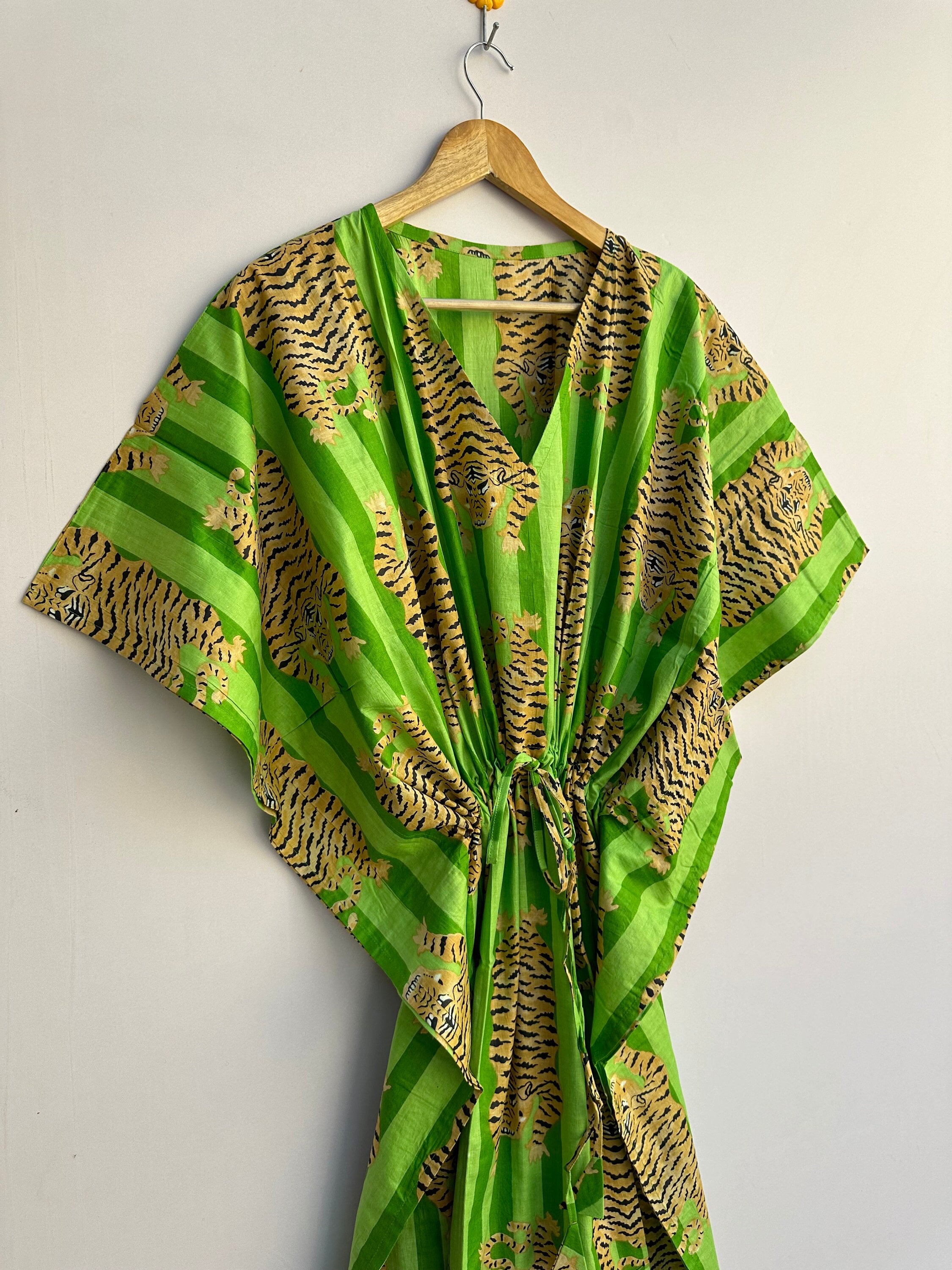 green emerald velvet dress NicoBlu® Electra Kaftan in Turquoise to Lime Green Ombre main image 0