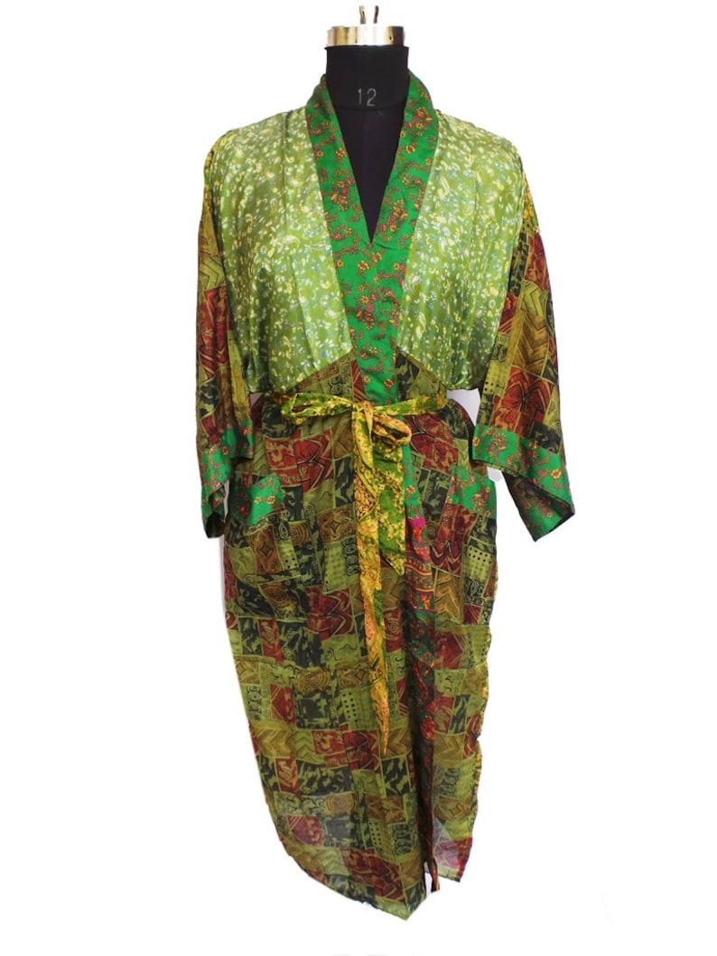 Night robe Indian Vintage Silk Sari robe Nightdress Kimono Bathrobe kimono AK 216