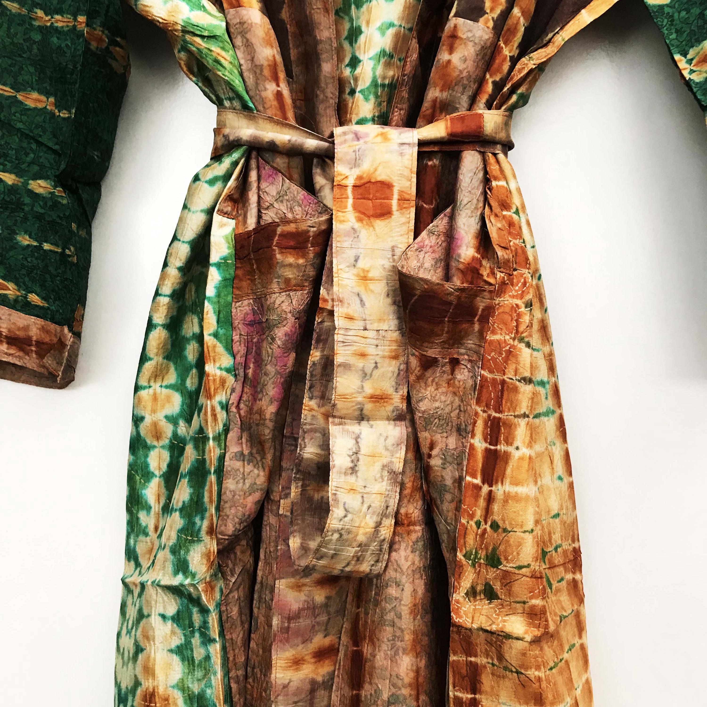Women Night Dressing Gown Brown and Green Pocket Robe Gift For Her