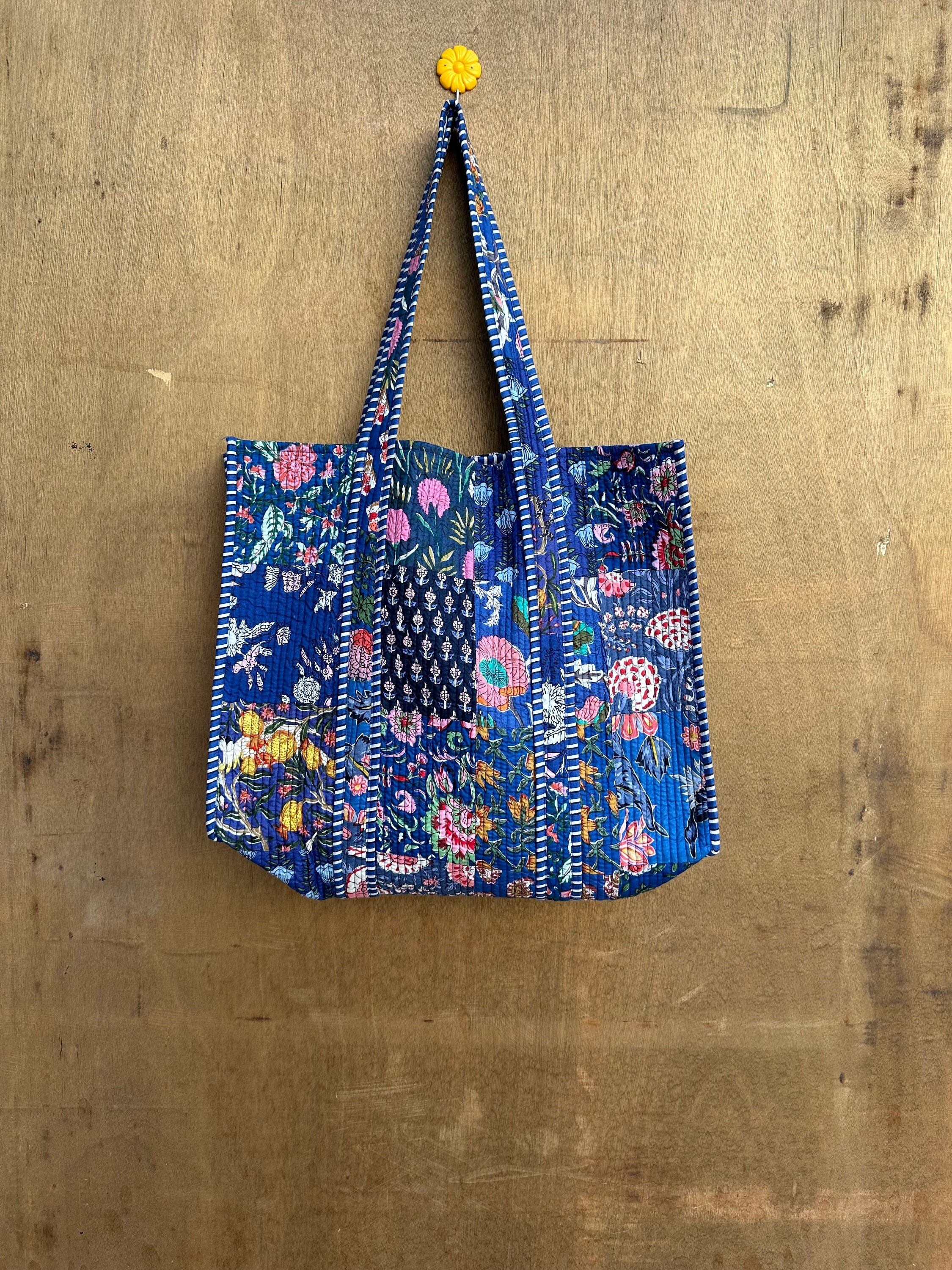 ヴィンテージインドブロックプリントコットントートバッグ