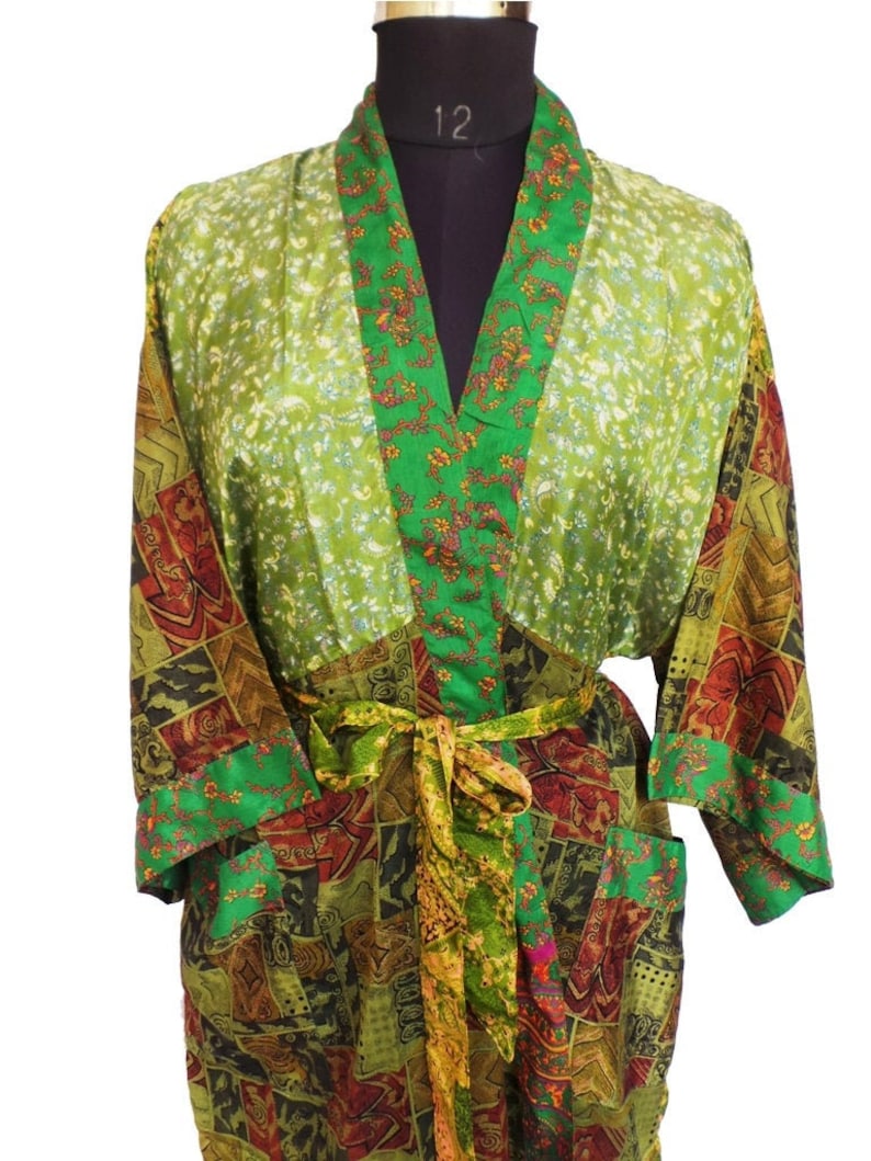 Night robe Indian Vintage Silk Sari robe Nightdress Kimono Bathrobe kimono AK 216