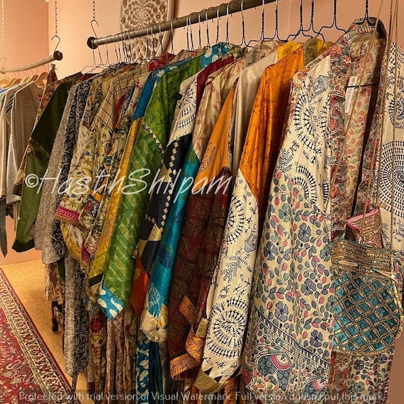 Wholesale Sari Kimono Lot, Indian Sari Kimono, Vintage Sari Kimono, Women  Wear Kimono, Silk Kimono Robe, Gift for Her, for to Moms, 