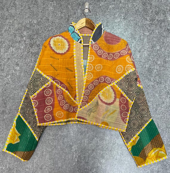Handmade Vintage Kantha Quilt Jacket: Reversible Cotton Art