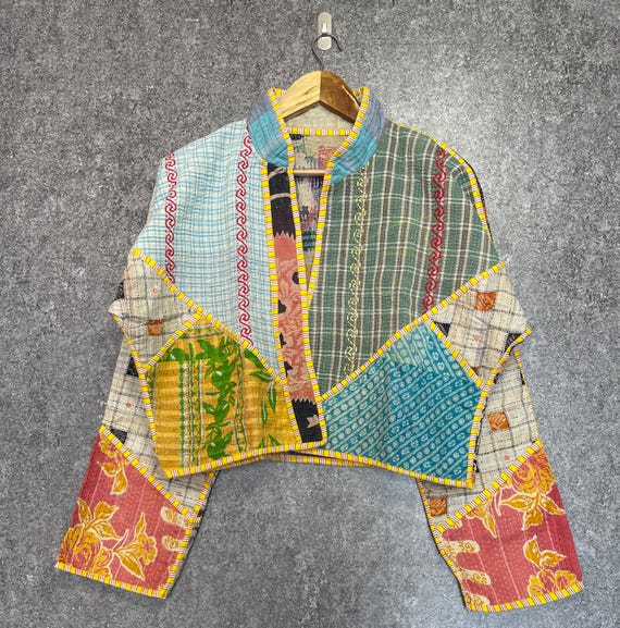 Reversible Kantha Quilted Jacket: Vintage Patchwork Cotton Coat