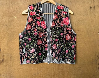 ハンドメイドパッチワークキルティングベスト：インド綿ジャケット