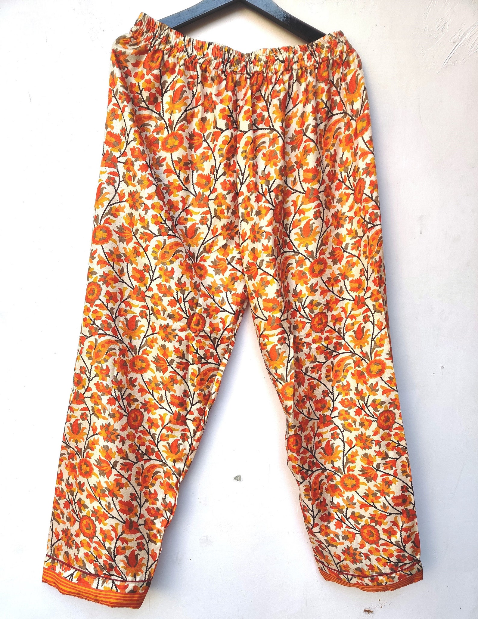 Handmade Silk Sari Pyjama with Pants Orange Floral Silk Sari | Etsy