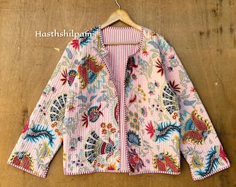 Handmade Cotton Quilted Kimono Jacket: Reversible Boho Coat