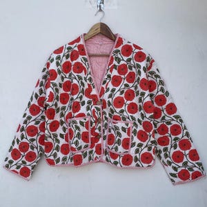 Floral Block Print Cotton Quilted Jacket: Reversible Boho Coat