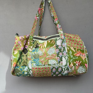 Large Cotton Patches Duffle Bags Blockprint Quilted Fabric Weekender Bags For Women Holiday Gifts Handmade Colorful Travel Overnight Bags
