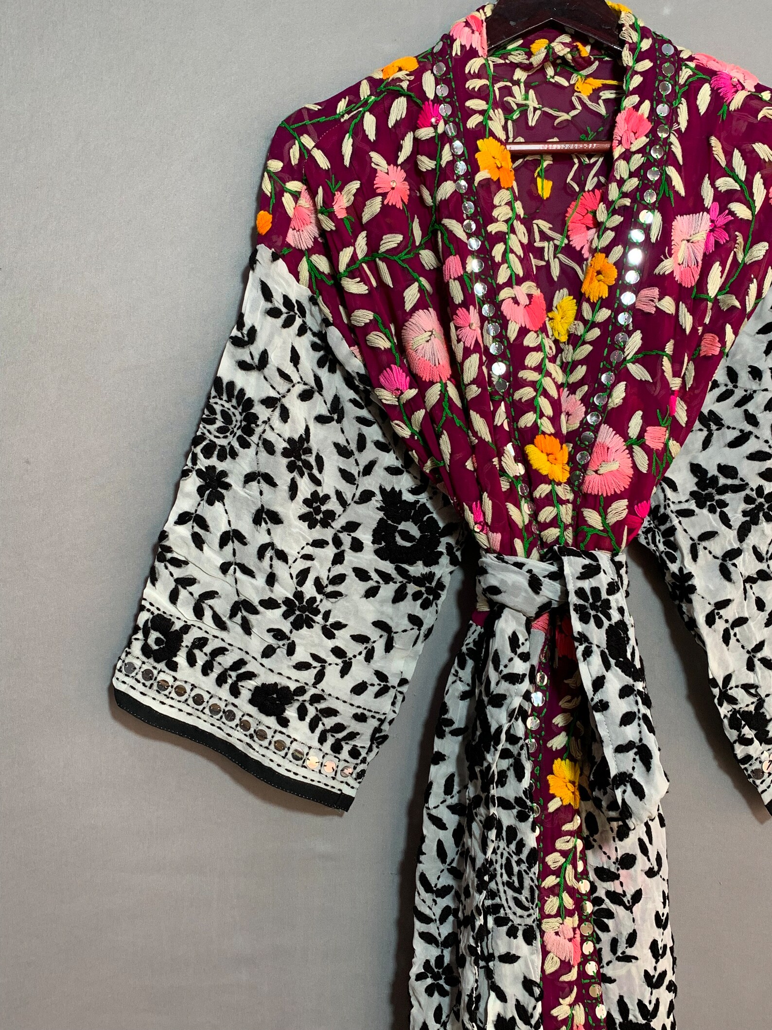 Embroidery Robes Phulkari Kimono Mirror Work Robe Festival Etsy